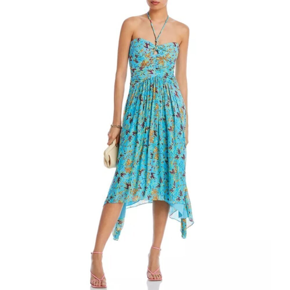 A.L.C. 'Violet' Printed Silk Halter Midi-Dress, Grotto Multi